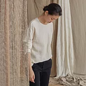 旅途原品_月光_原創設計絲棉拼接亞麻套頭衫 M/L/XL　M本白色