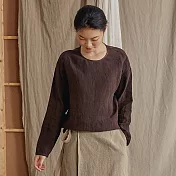 旅途原品_月光_原創設計絲棉拼接亞麻套頭衫 M/L/XL　M咖啡色