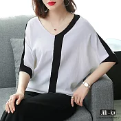 【Jilli~ko】冰絲簡約撞色針織衫 J6970　FREE白色