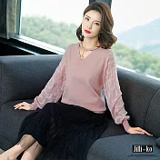 【Jilli~ko】雪紡紗袖針織上衣 J6990　FREE淺粉