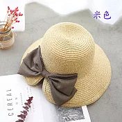 草編棉麻蝴蝶結防曬女帽 (米)