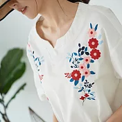 【慢。生活】繡花下襬抽繩寬版上衣 21099　FREE白色