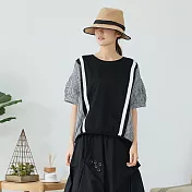 【慢。生活】織帶造型拼接寬上衣 8219　FREE黑色