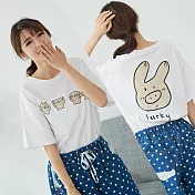 【慢。生活】貓咪貼布印花寬版T恤 724　FREE白色