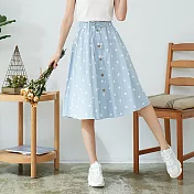 【慢。生活】鬆緊波點中長款A字裙 169　FREE淺藍
