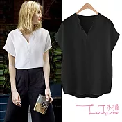 【Lockers 木櫃】經典V領OL時尚洋氣雪紡衫-2色黑色
