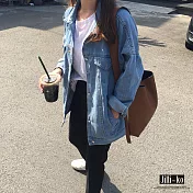 【Jilli~ko】百搭寬鬆牛仔開扣外套 M/L J6997　M藍色