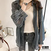 【Jilli~ko】薄款直條燈龍袖防曬衫 J6994　FREE藍色