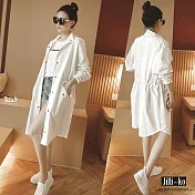 【Jilli~ko】薄款中長版綁繩收腰風衣 J6999　FREE白色