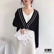 【Jilli~ko】簡約條紋冰絲針織開衫 9199　FREE黑色