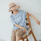 【慢。生活】印花露肩下襬綁結上衣 34413　FREE淺藍