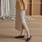 旅途原品_雲後有雨_原創設計棉麻修身小開叉包裙 M/L/XL　M杏色