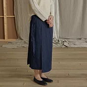 旅途原品_植記_原創設計亞麻兩片式直筒修身半裙 M/L/XL　M藏青