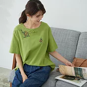 【慢。生活】盤扣刺繡寬版上衣 5660-9 FREE綠色