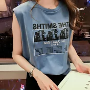 【初色】印花寬鬆百搭背心-共4色-93763(M-2XL可選)M藍色