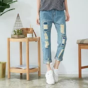 【慢。生活】刷色破壞牛仔褲 M/L 76530 M藍色