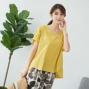 【慢。生活】米粒繡寬版落肩袖上衣 21096 FREE黃色