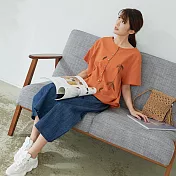 【慢。生活】假扣造型葉片刺繡上衣 21098 FREE橘色