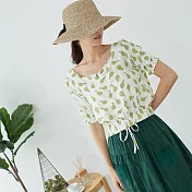 【慢。生活】西洋梨印花抽繩短款上衣 233 FREE綠色