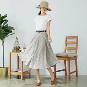 【慢。生活】半鬆緊斜格紋腰帶中長裙 8805 FREE杏色