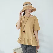 【慢。生活】刺繡傘襬棉麻上衣 L/XL 20290 L黃色