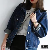 【Jilli~ko】原色寬鬆開扣牛仔外套 J7010　FREE深藍