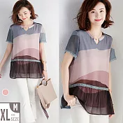 【MsMore】葡萄牙千金彩虹色塊涼爽珍珠雪紡長版上衣#104827L粉紅