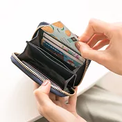 CHENSON真皮 小方磚 8卡零錢短夾-深藍(W00076-9)