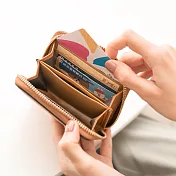 CHENSON真皮 小方磚 8卡零錢短夾-咖(W00076-B)