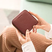 CHENSON真皮 小方磚 8卡零錢短夾-紅(W00076-R)