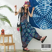 【潘克拉】孔雀印花可調連身吊帶褲 TM1100 FREE藍色