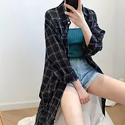 【那木】棉麻線格薄款防晒空調襯衫(2色)    M黑色