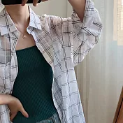 【那木】棉麻線格薄款防晒空調襯衫(2色)    M白色