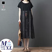 【A.Cheter】古埃及之旅涼爽壁花條紋棉麻短袖洋裝#104833M黑