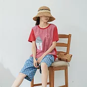 【慢。生活】小屋繡線拼接T恤 8139 FREE紅色