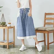 【慢。生活】森林系蕾絲拼接A字裙 L/XL XL深藍