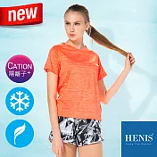 【HENIS】透涼純染 落肩修身 速乾機能排汗衫 (女款)M橘