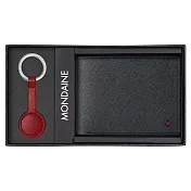 MONDAINE 瑞士國鐵 八卡視窗短夾(十字紋黑)+紅秒針鑰匙圈禮盒