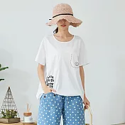 【慢。生活】笑臉繡線印花寬版T恤 8172 FREE白色