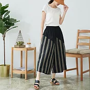 【慢。生活】直條色織低檔棉麻寬口褲 9983 FREE黑色