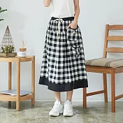 【慢。生活】格紋拼接原木扣棉長裙 L/XL XL黑白格