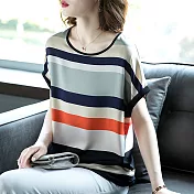 【初色】撞色條紋圓領上衣-藍色-93941(L-2XL可選)L藍色