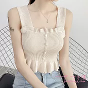 【Lockers 木櫃】清涼荷葉邊無袖裝飾釦針織背心/打底衫-4色杏