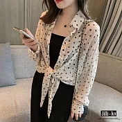 【Jilli~ko】愛心印花打結雪紡罩衫 M/L J7051 M杏色