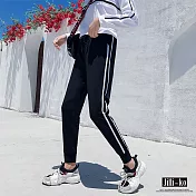 【Jilli~ko】鬆緊腰休閒小腳運動褲 L/XL J7054 L黑色