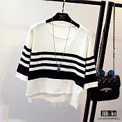 【Jilli~ko】條紋彈力廣袖針織衫 J7074 FREE白色