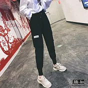 【Jilli~ko】BF束帶小腳工裝褲 M/L J7076 M黑色