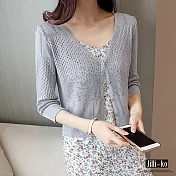 【Jilli~ko】薄款鏤空冰絲針織開衫 J7043 FREE灰色