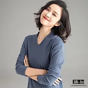 【Jilli~ko】捲邊純色長袖針織衫 J7070 FREE藍色