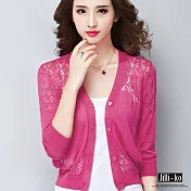 【Jilli~ko】鏤空針織披肩外套 J7049 FREE桃紅